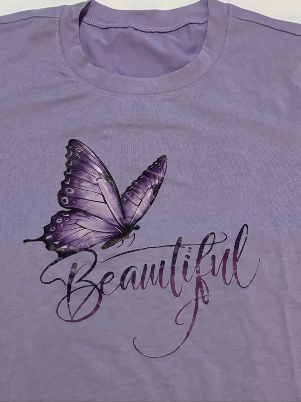 SHEIN Lavender Tee with Purple Butterfly Graphic